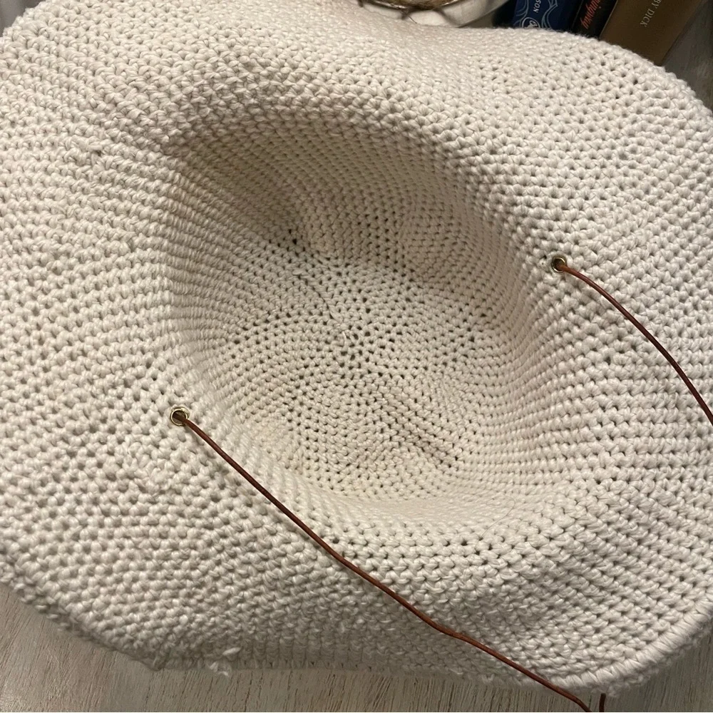 Crocheted Rancher Ivory Hat with Leather Braid Tassel